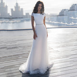 Scoop Neckline Cap Sleeves Mermaid Glitter Bridal Gown