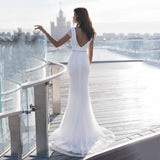 Scoop Neckline Cap Sleeves Mermaid Glitter Bridal Gown