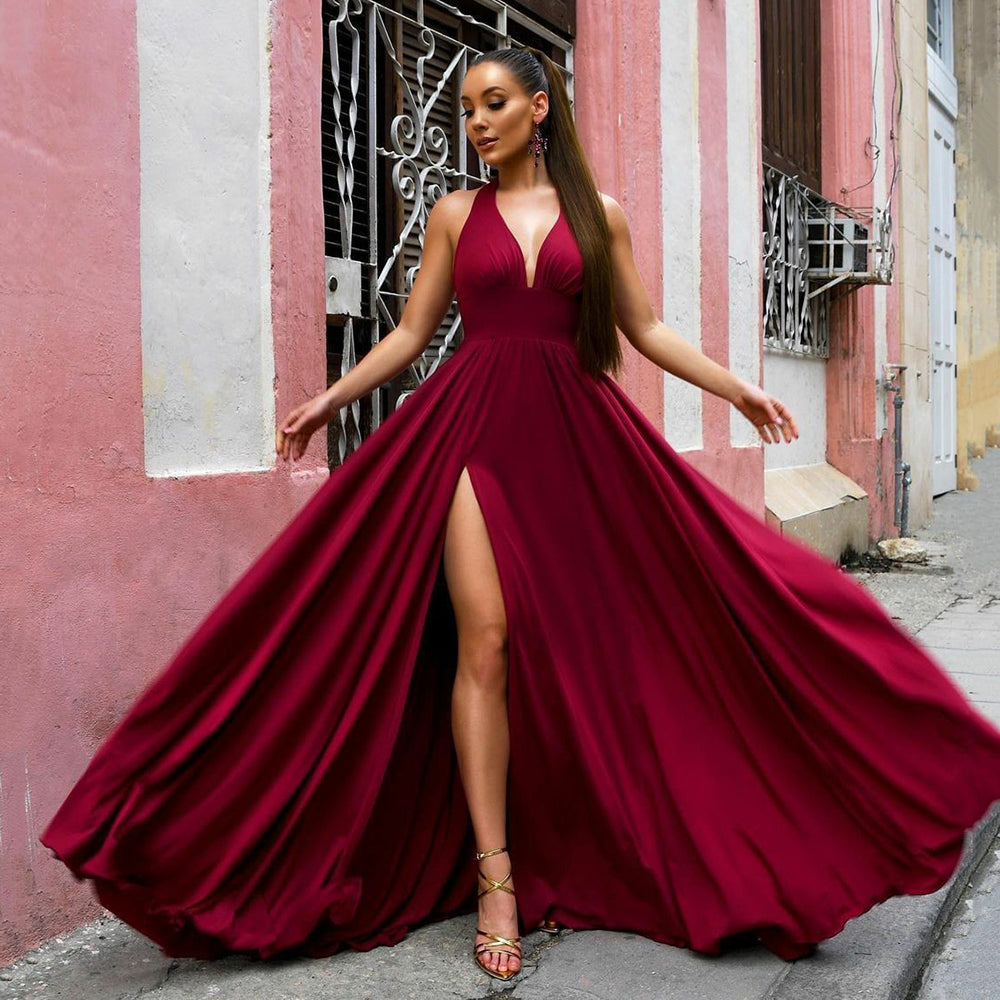 Burgundy A-Line Silk Satin Prom Dress Agustaprom Burgundy A-Line Silk Satin Prom Dress Agustaprom