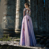 Long Sleeves Swallows Lace Appliques Princess Evening Dress