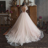 Puff Sleeves Backless Ball Gown Wedding