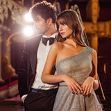 One Shoulder Straps A-Line Glitter Evening Dress
