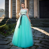 A-Line Long Sleeves Lace Appliques Feather Evening Dress