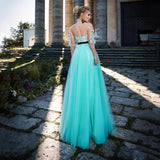 A-Line Long Sleeves Lace Appliques Feather Evening Dress