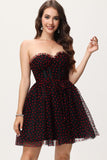 Dots Tulle Short Homecoming Dress Sweetheart Mini Prom Dress