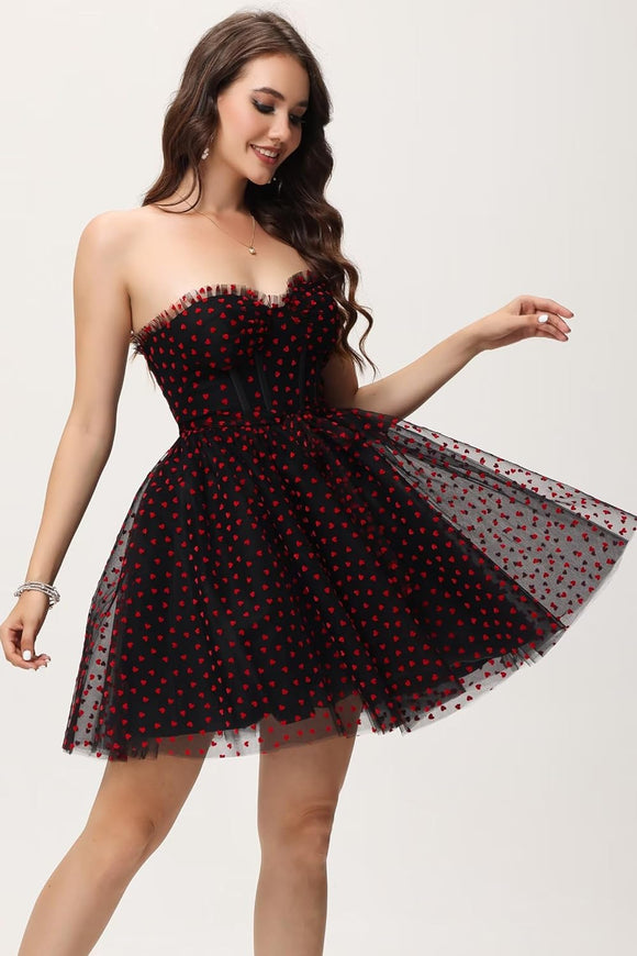 Dots Tulle Short Homecoming Dress Sweetheart Mini Prom Dress