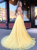Spaghetti Straps Daffodil Prom Dress Sleeveless Long Party Dress