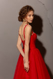 A-Line Sweetheart Spaghetti Straps Satin And Tulle Short Evening Dress