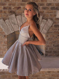 A-Line V-Neck Sleeveless Short Silver Homecoming Dress