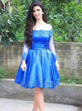 Royal Blue Long Sleeves Short Homecoming Dress with Appliques