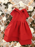 A-Line Off-the-Shoulder Short Red Tiered Satin Homecoming Dress