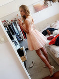 A-Line Scoop Neck Lace-up Short Pink Homecoming Dress
