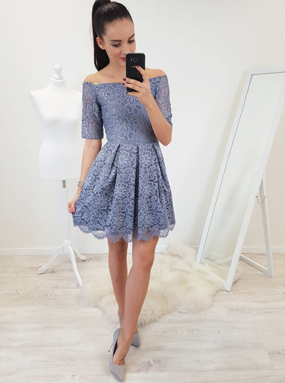Off-the-Shoulder Half Sleeves Short A-Line Lace Homecoming Dress