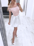 A-Line Off-the-Shoulder Short Lace Homecoming Dress