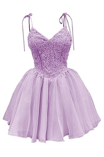 lavender short prom dress Lace Appliques Short Homecoming Dress V-Neck Mini Prom Dress – Agustaprom
