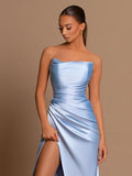 High Slit Strapless Mermaid Evening Dress Sleeveless Long Prom Dress