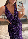 Deep V-Neck Sequined Long Evening Dress Backless Mermaid Prom Dress