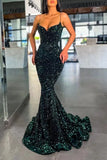 Sweetheart Sequined Long Evening Dress Spaghetti Straps Mermaid Prom Dress