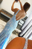 Deep V-Neck Sequined Long Evening Dress Backless Mermaid Prom Dress