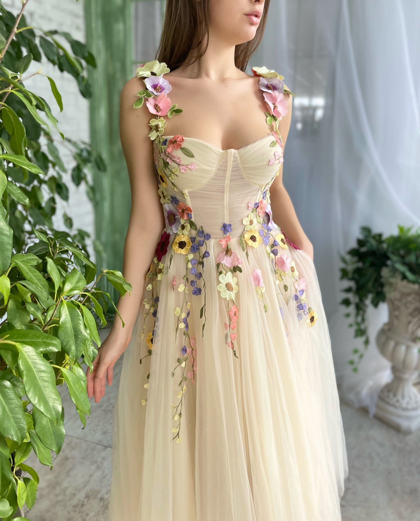 Floral Lace Appliques Tea Length Homecoming Dress Sweetheart Prom Dres   Agustaprom