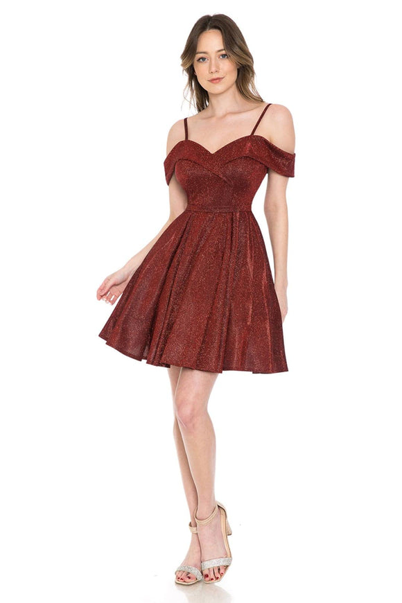 Spaghetti Straps Short Homecoming Dress Off The Shoulder Glitter Prom Dress