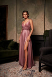 A-Line Spaghetti Straps High Slit Long Evening Dress