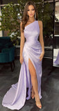 High Slit Sleeveless Mermaid Evening Dress One-Shoulder Long Prom Dress