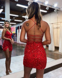 Sequined Mermaid Short Homecoming Dress Sexy Backless Prom Dress