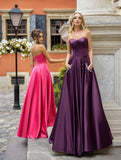 A-Line Sleeveless Sweetheart Satin Evening Dress With Pockets