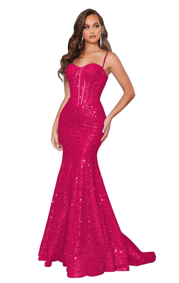 Sweetheart Sequined Long Evening Dress Spaghetti Straps Mermaid Prom Dress