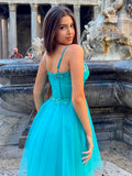 Short Lace Appliques Glitter Homecoming Dress Sweetheart Mini Prom Dress