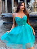 Short Lace Appliques Glitter Homecoming Dress Sweetheart Mini Prom Dress