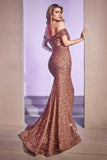 V-Neck Off The Shoulder Long Evening Gowns Sequined Mermaid Prom Dress