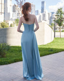 Mermaid Strapless Pleated High Slit Long Evening Dress