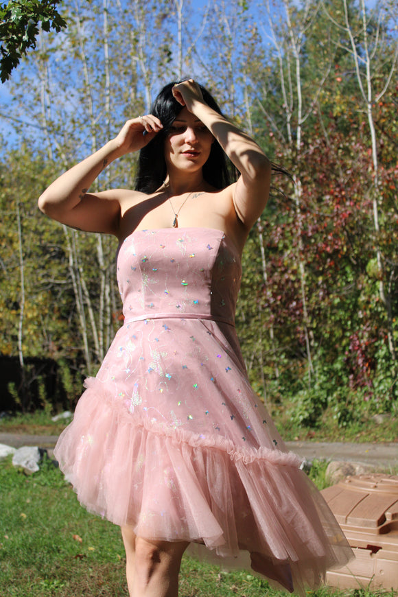 A-Line High-Low Tulle Homecoming Dress Strapless Prom Dress