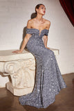 V-Neck Off The Shoulder Long Evening Gowns Sequined Mermaid Prom Dress