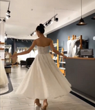 A-Line Tea Length Glitter Homecoming Dress Spaghetti Straps Prom Dress