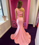 Sexy One Shoulder Mermaid Long Homecoming Dress Pink Prom Dress