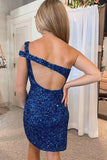One-Shoulder Sequined Homecoming Dress Backless Mermaid Prom Dress