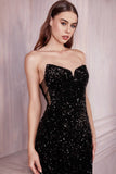 Sweetheart Sequined Long Evening Gowns Strapless Mermaid Prom Dress