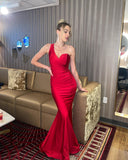 One-Shoulder Satin Mermaid Long Prom Dress Elegant Evening Dress