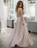 A Line Lace-Up Corset Glitter Prom Dress High Split Skirt Evening Gowns