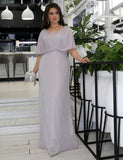Silver Glitter Tulle Prom Dresses Shawl Sleeves Woman Party Dress Evening Gowns