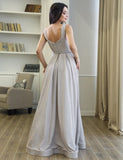A Line Glitter Long Prom Dress Sleeveless Sweetheart Evening Gowns