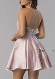 Lace Appliques Spaghetti Straps Short Homecoming Dress Backless Mini Prom Dress