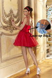 Lace Appliques Short Homecoming Dress V-Neck Mini Prom Dress