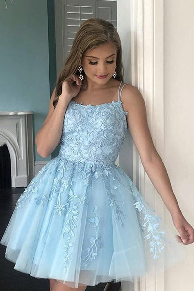 Short A-Line Lace Appliques Homecoming Dress Sexy Mini Prom Dress   Agustaprom