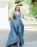 Sweetheart Spaghetti Straps Long Homecoming Dress A-Line Glitter Prom Dress