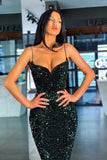 Sweetheart Sequined Long Evening Dress Spaghetti Straps Mermaid Prom Dress