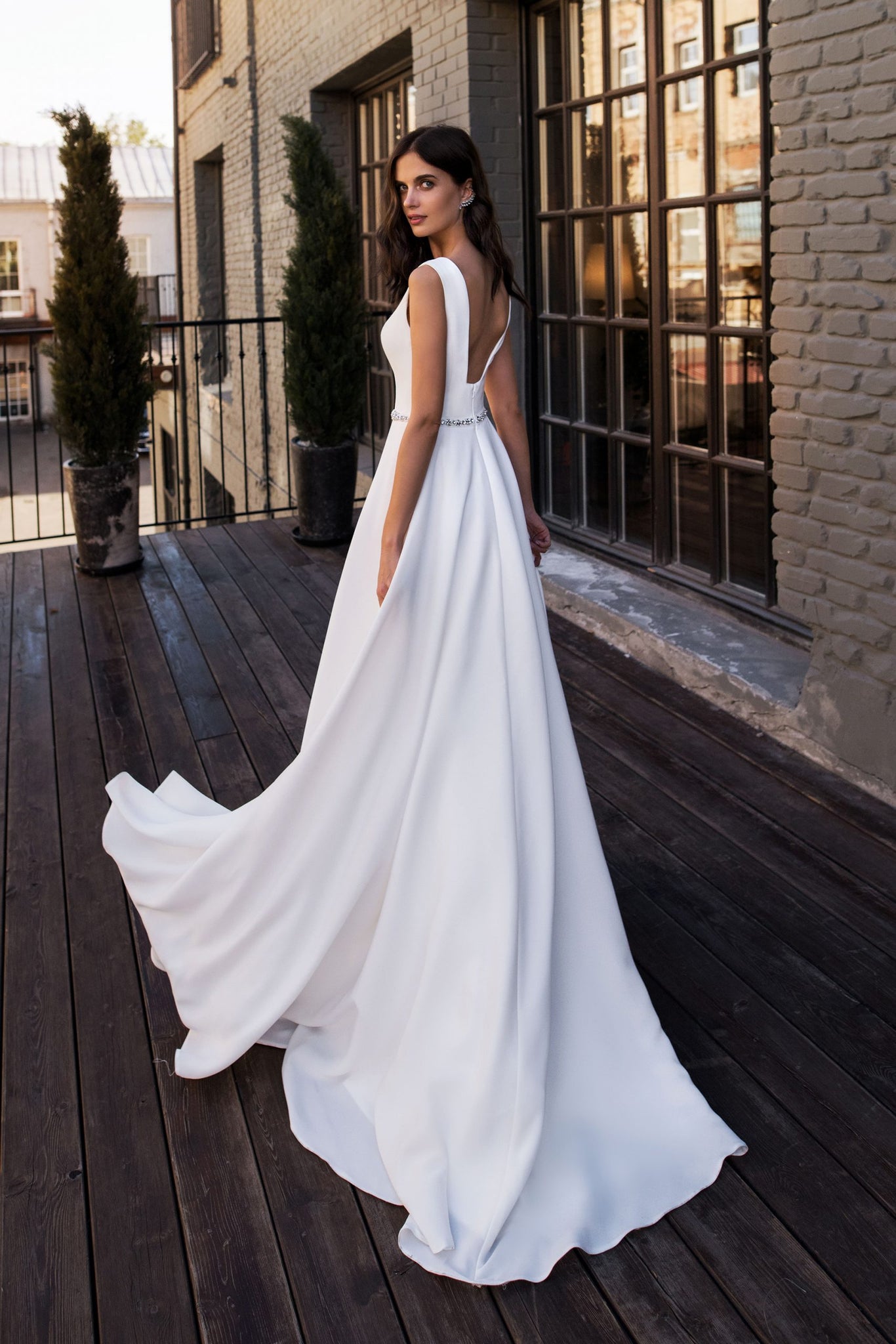 Simple Backless A Line Satin Wedding Dress V Neck Beading Belt Bridal Agustaprom Simple Backless A Line Satin Wedding Dress V Neck Beading Belt Bridal Agustaprom